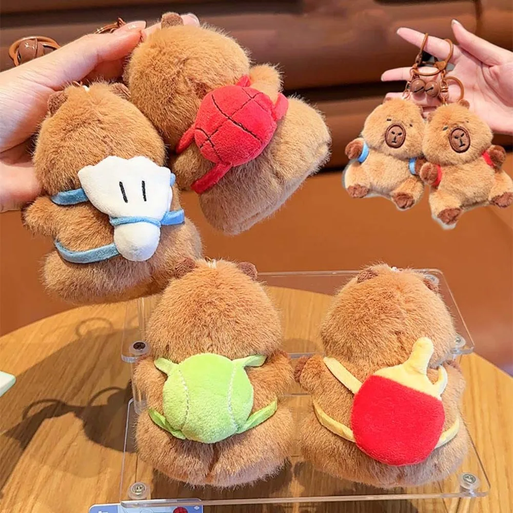

Soft Capybara Key Ring Cross Dressing Basketball Backpack Flutter Doll Badminton Table Tennis Cartoon Animal Keychain Women
