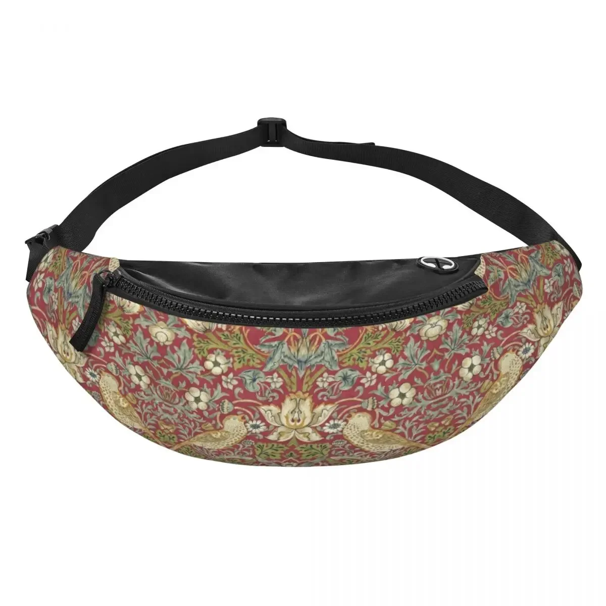 William Morris Strawberry Thief Fanny Pack for Women Men Floral Textile Pattern Crossbody Waist Bag Camping Phone Money Pouch