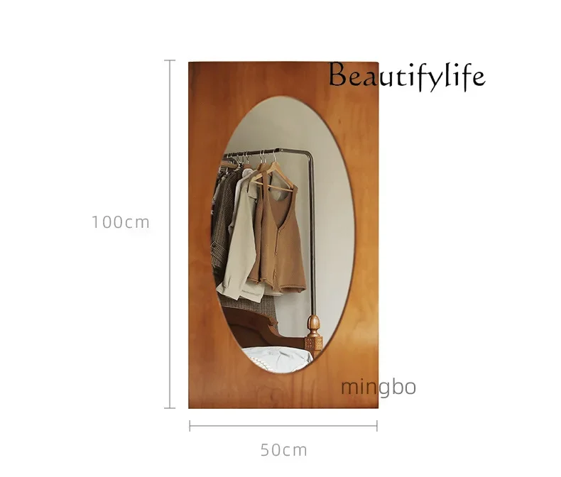 retro full-body mirror solid wood frame oval full-length mirror special-shaped duck egg mirror wall hanging against the wall