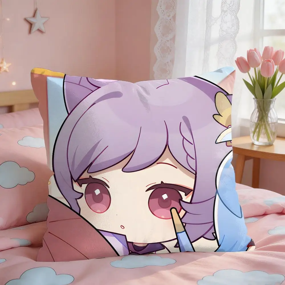 Keqing Cute Genshin Impact Cushion Cover Square Short Plush Pillow Case Living Room Sofa Home Decor Funda 40X40