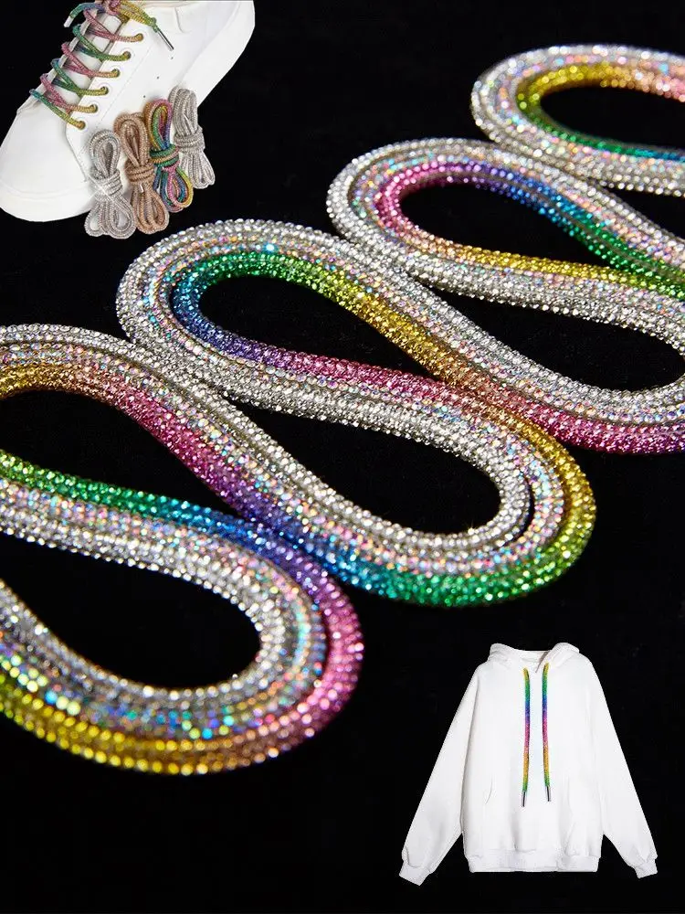 1PCS Round Rhinestone Shoelaces Rainbow Diamond Shoelace for Sneakers AF1 Dunk sb Laces DIY Trouser Hoodie Dress Belt Accessorie