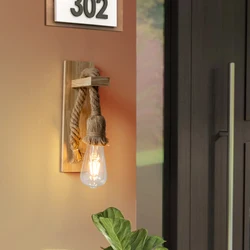 Lâmpadas de parede de corda de cânhamo de madeira retro, decoração para casa, sconse para sala de estar, Kinkiety Na Sciane, 85V-265V
