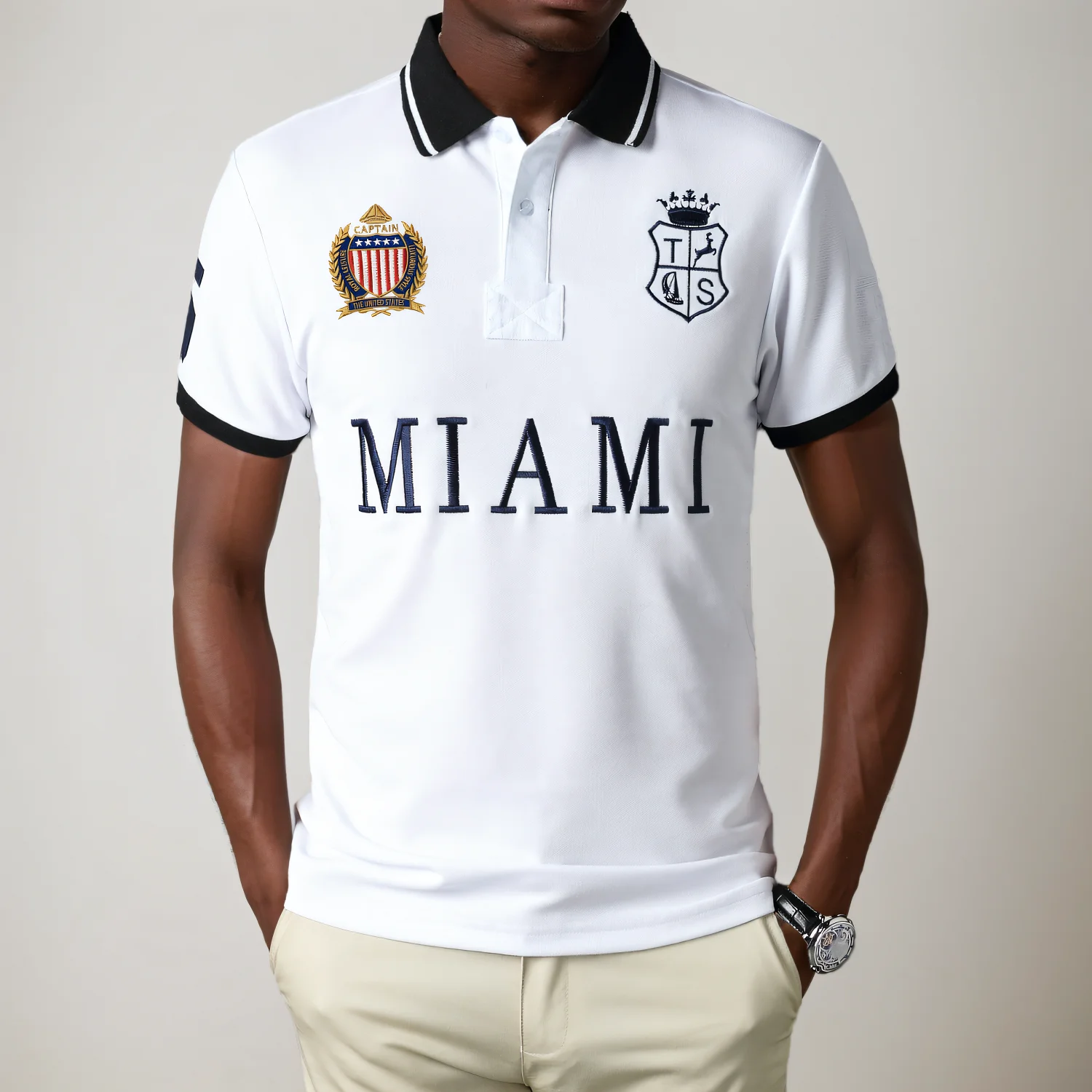 Summer Men's Polo Shirt Classic Miami Embroidery Short Sleeve Casual Sports White Collar T-SHIRTS Plus Size XS- 7XL Male Clothes