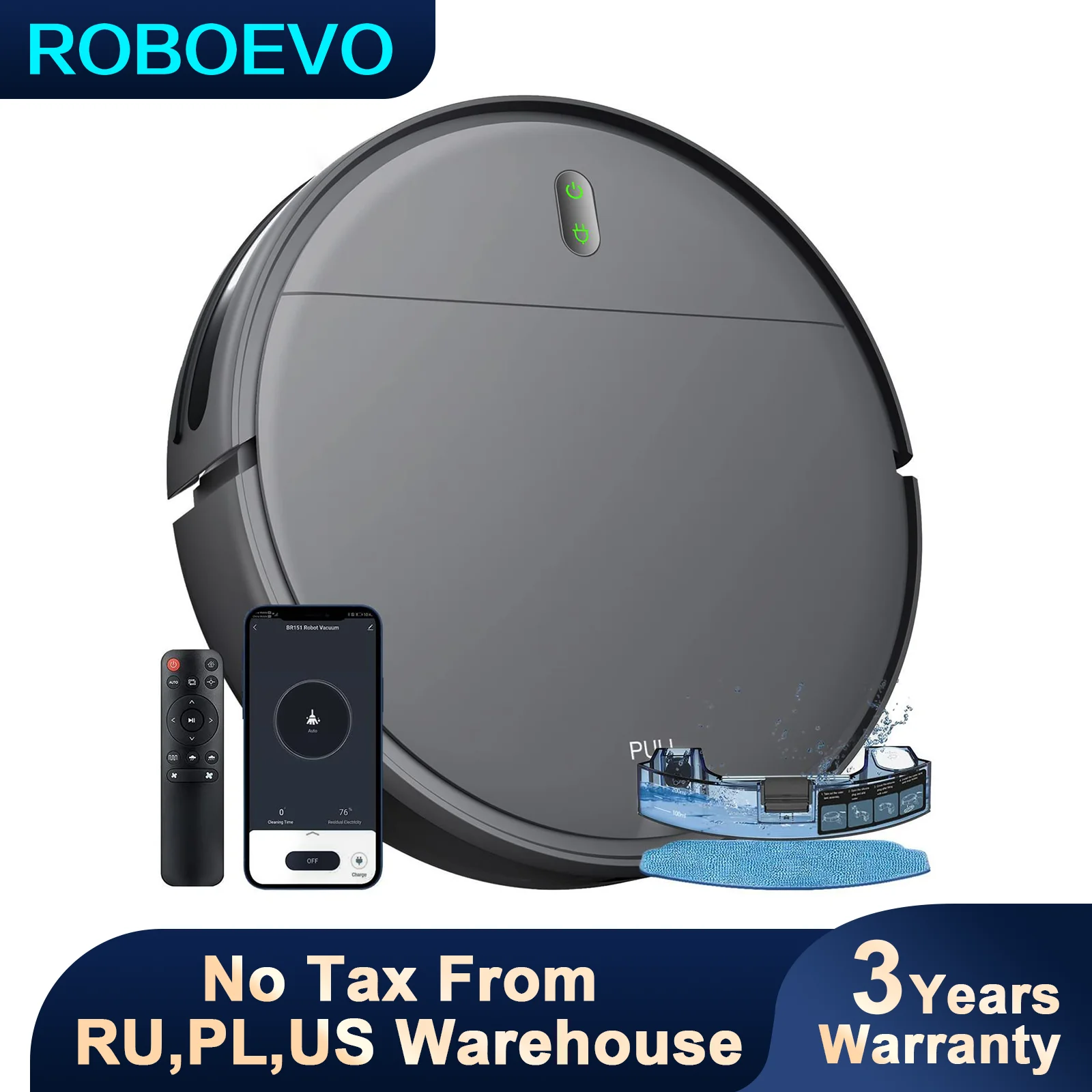 ROBOEVO BR151 Robot Vacuum Cleaner 6000Pa Strong Suction 2500mAh Battery 3in1 Mopping Sweeping Suction Smart Home Support Wifi
