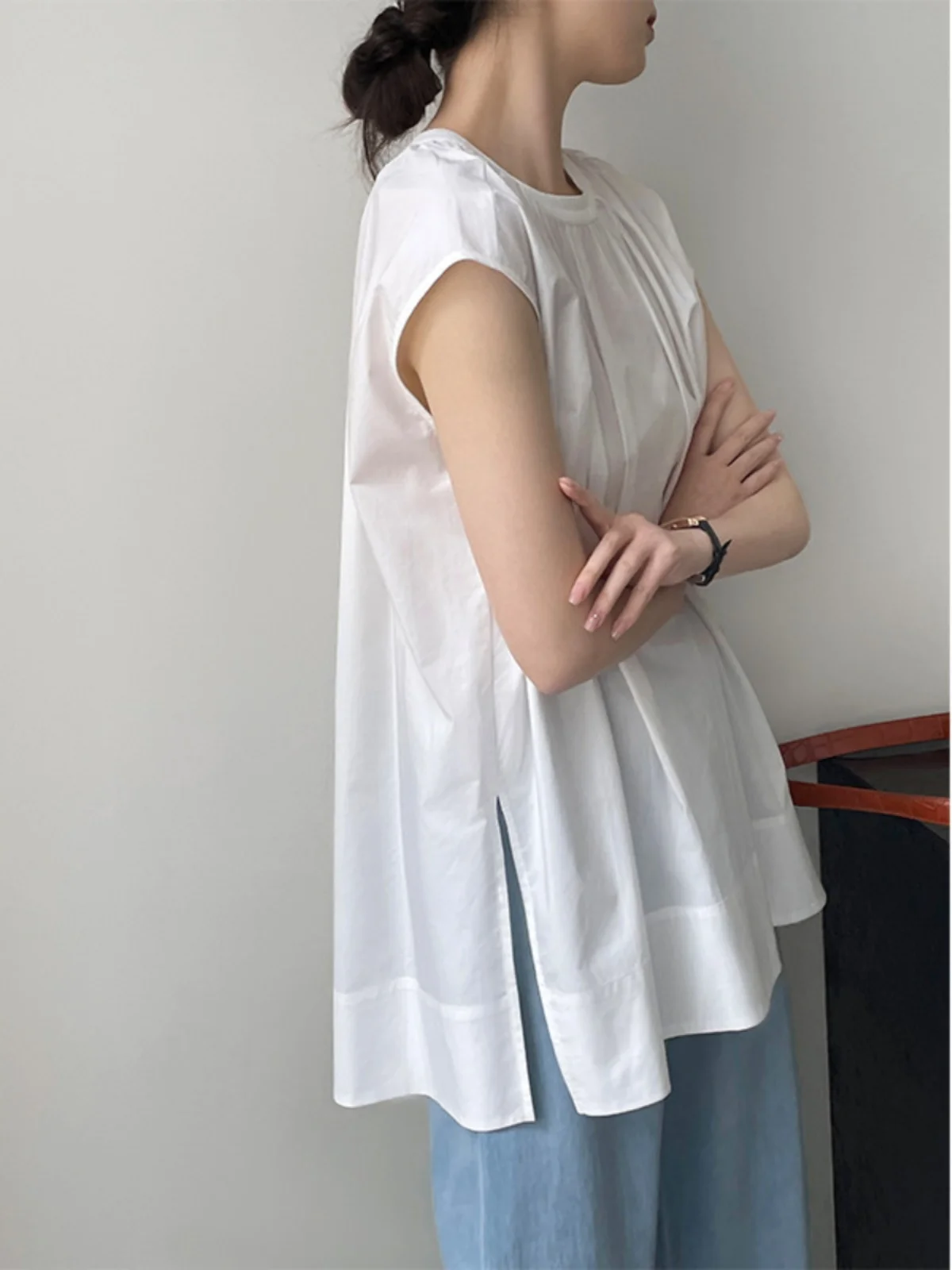 

Women's Crewne Svel Midlength irt Street Sle Loose Fit Summer T-irt round Ne ort Sve Color Top