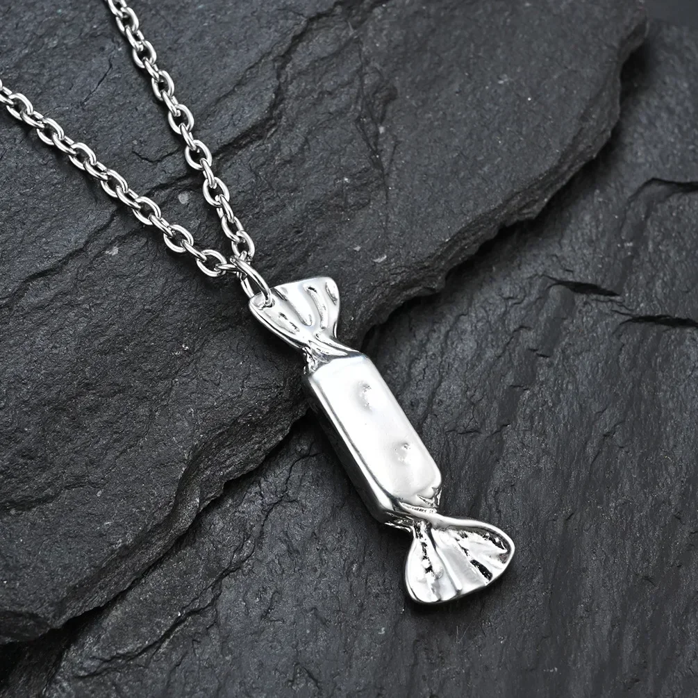 Fashion Paper Candy Pendant Necklace for Men Stainless Steel O Chain 24Inch Male Anniversary Festival Jewelry