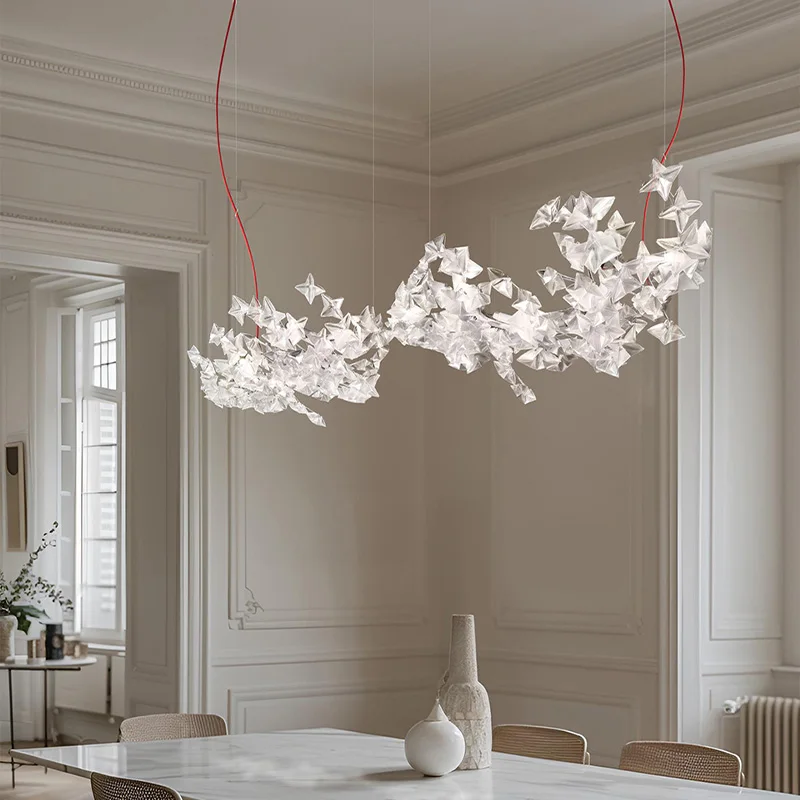 

Nordic Gingko Leaf Chandelier Italian Design Metal Acrylic White Dimmable Ceilings Lustre for Hotel Villa
