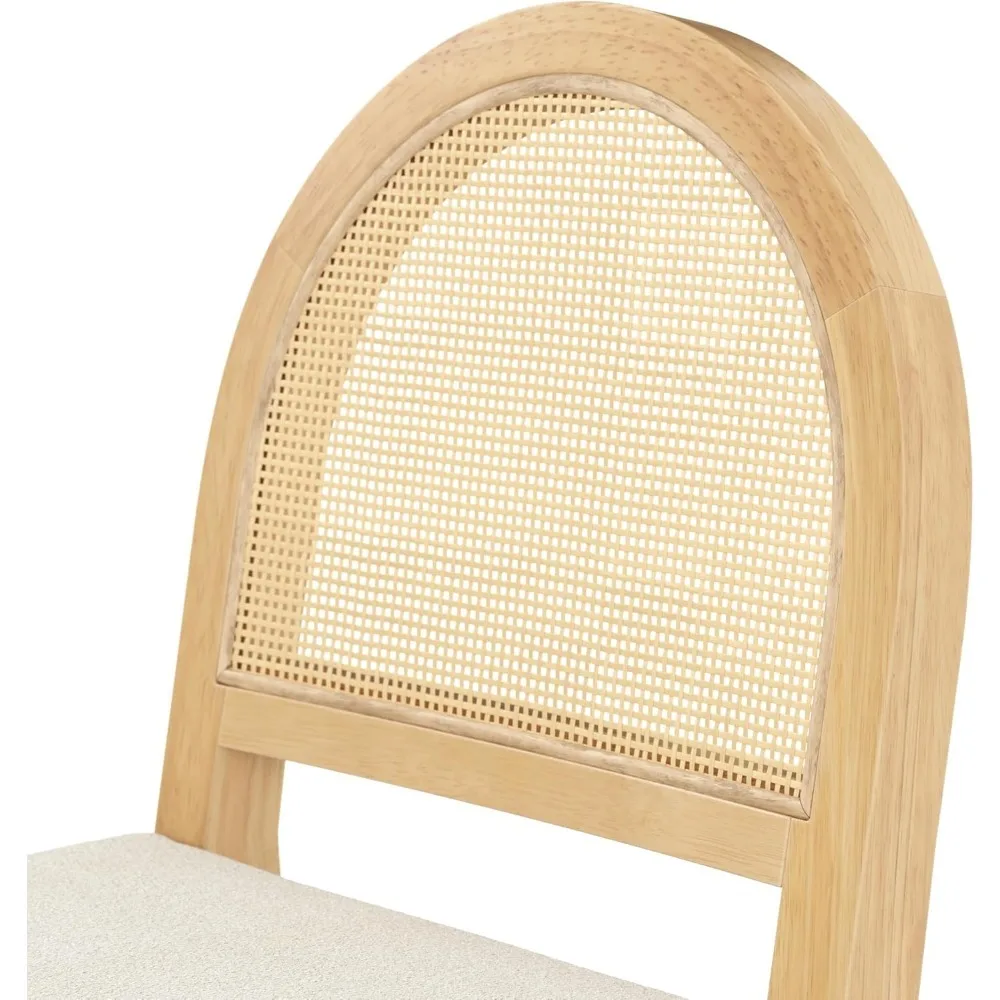 Banco de bar estofado em rattan com estrutura de acabamento em carvalho, banco de altura de balcão com encosto tecido de vime natural para ilha de cozinha