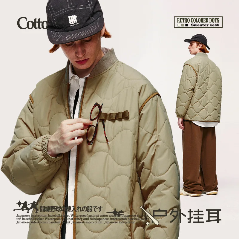 Men's Clothing | Japanese Loose Rhombus Quilted Cotton Baseball Cotton-Padded Jacket 2223 Autumn and Winter New Solid Color Jack