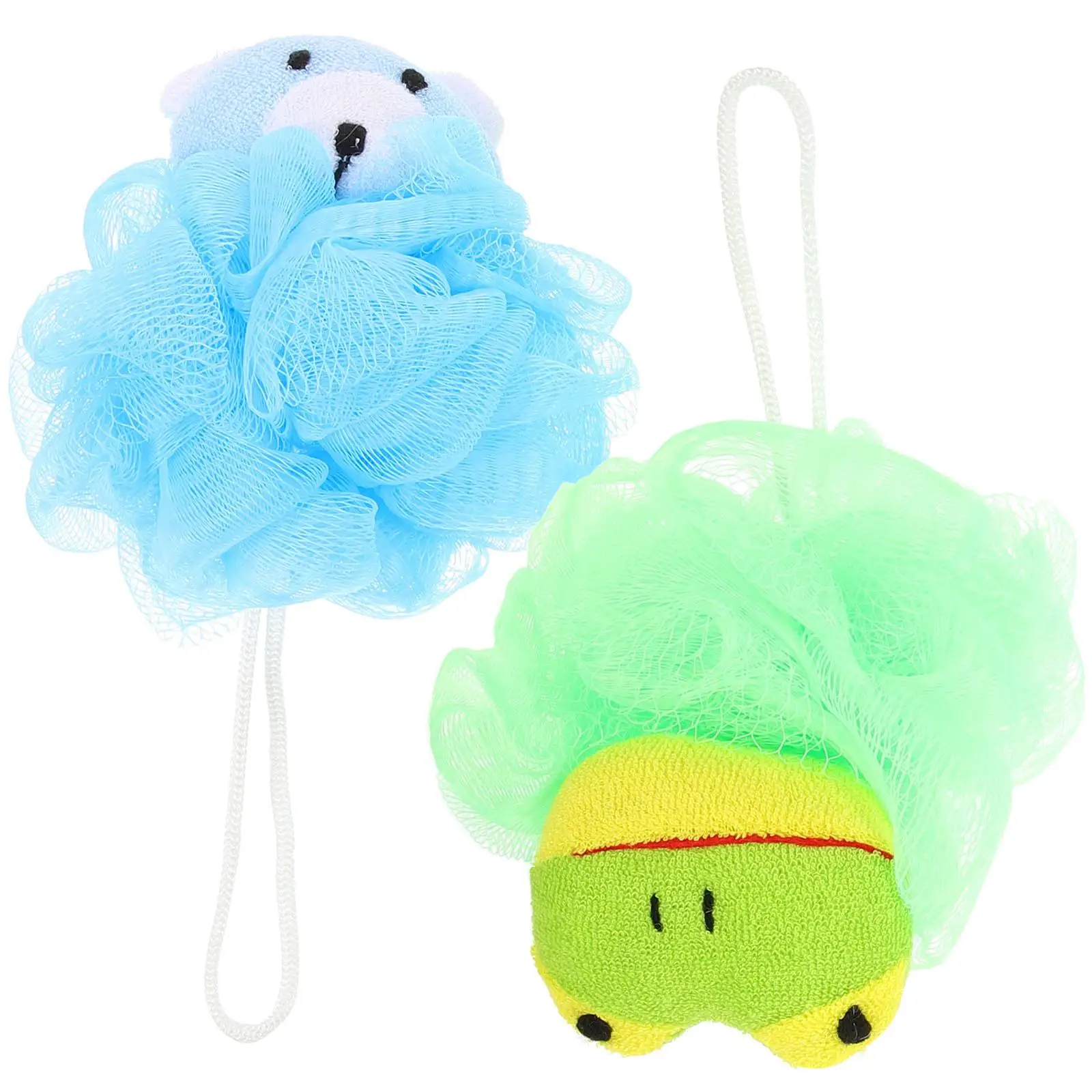 

2 Pcs Bath Ball Reusable Loofah Shower Accessories Green Frog Cartoon Design Soft Baby Bath Sponge Body Scrubber