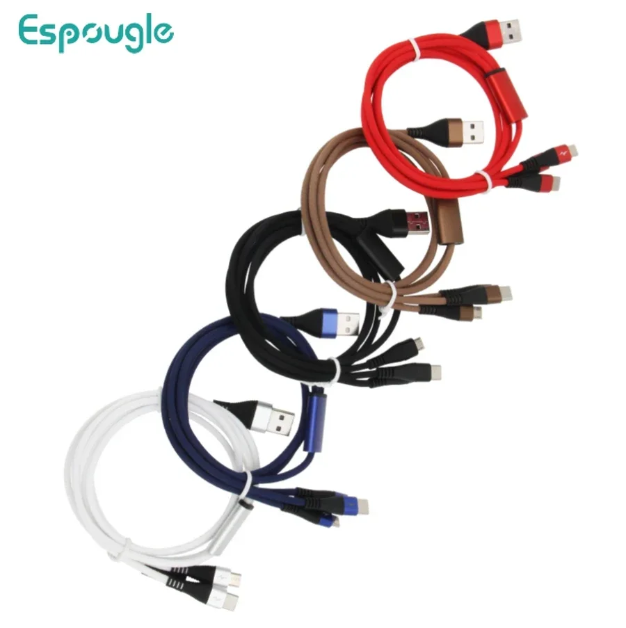 

100pcs 1.2m 3 In 1 USB Charging Cable Type C Micro 8pin for IPhone Samsung Xiaomi Redmi Huawei Android Mobile Phone