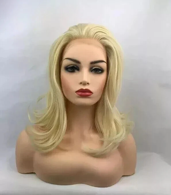 Free Part Thick Wavy Human hair Blend Full Lace Front Wig Blonde 613 HEAT OK