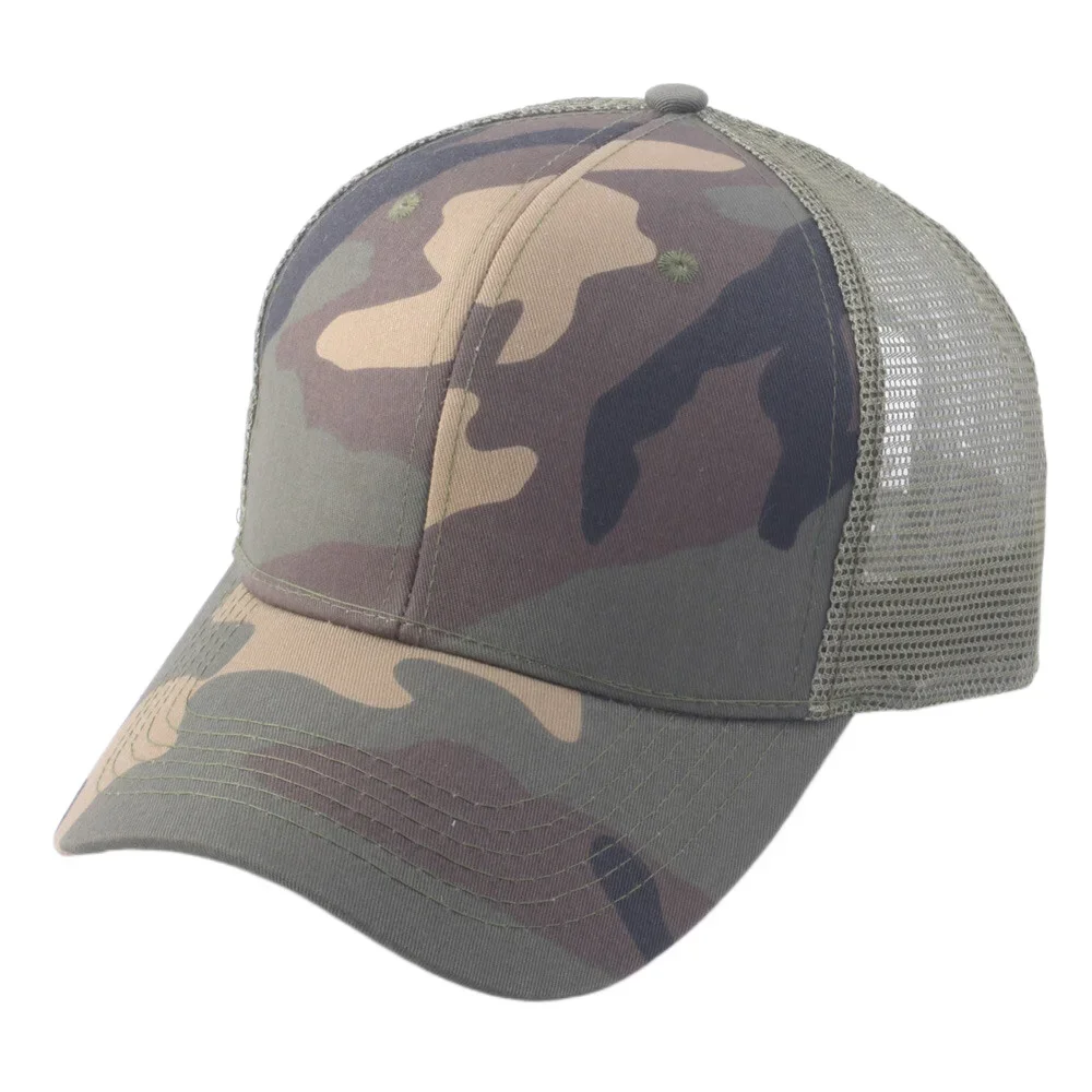 Summer Camo Mesh Baseball Cap Adjustable Men Trucker Hats Army Green