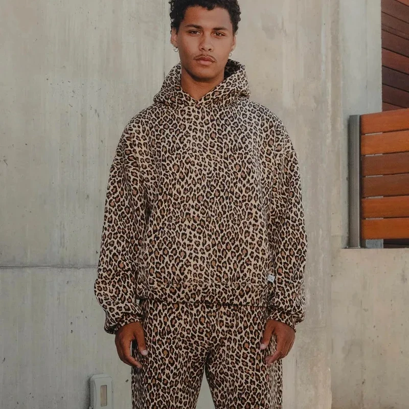 Y2K ファッションヒップホップワイルドヒョウ柄パーカーストリート原宿トレーナーヴィンテージ冬ユニセックスカジュアルフルスリーブプルオーバー