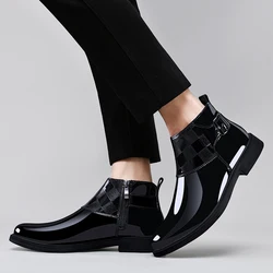 Autumn Winter Mens Patent Leather Boots Men With Zipper Ankle Boots Black Big Size 47 48 Dropshipping