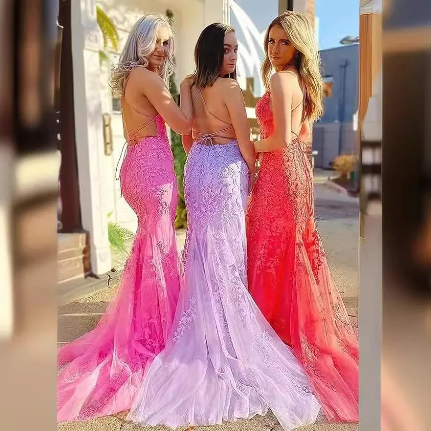 Angepasst Meerjungfrau Frauen Abendkleider Applikationen Tüll Prom Geburtstag Party Kleider Formelle Anlässe Vestido De Noche