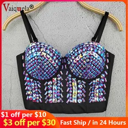 Bustier espartilho feminino de strass, malha superior, pérolas, bralette push up de diamante, sutiã boate, parte superior cortada, plus size, nova moda