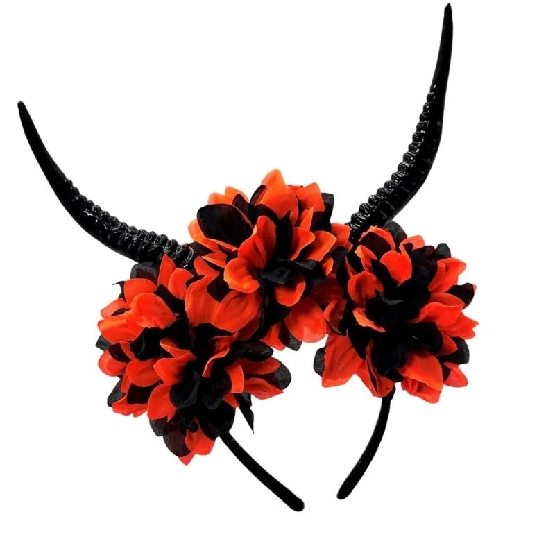 Q39c Adult Halloween Resina Antelope Horn Floral Chapiece Ruolo Accessorio per capelli