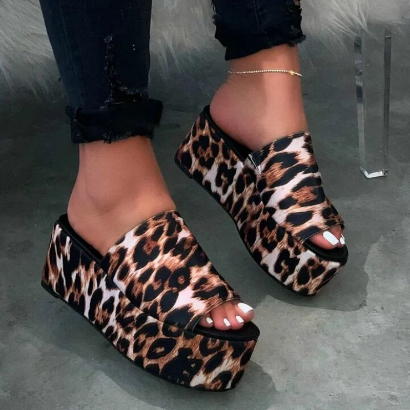 Ladies Shoes on Sale 2023 New Fashion Sexy Leopard Print Women\'s Slippers Summer Outdoor Thick Sole Casual Women Wedge Sandals