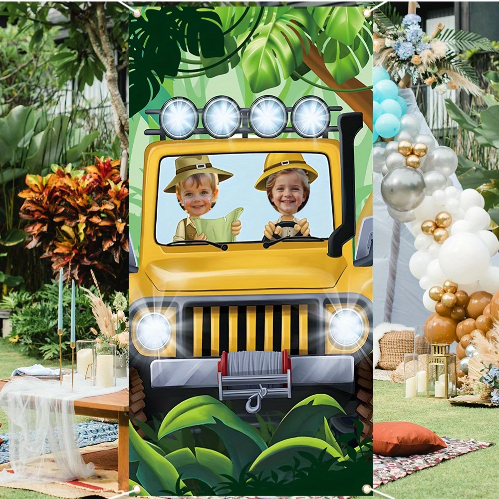 لافتة باب لصور سفاري الغابة من الفينيل، خلفية سفاري، خلفية مغامرة، لعبة الغابة المضحكة، لوازم ديكور حفلات أعياد الميلاد للأطفال #3