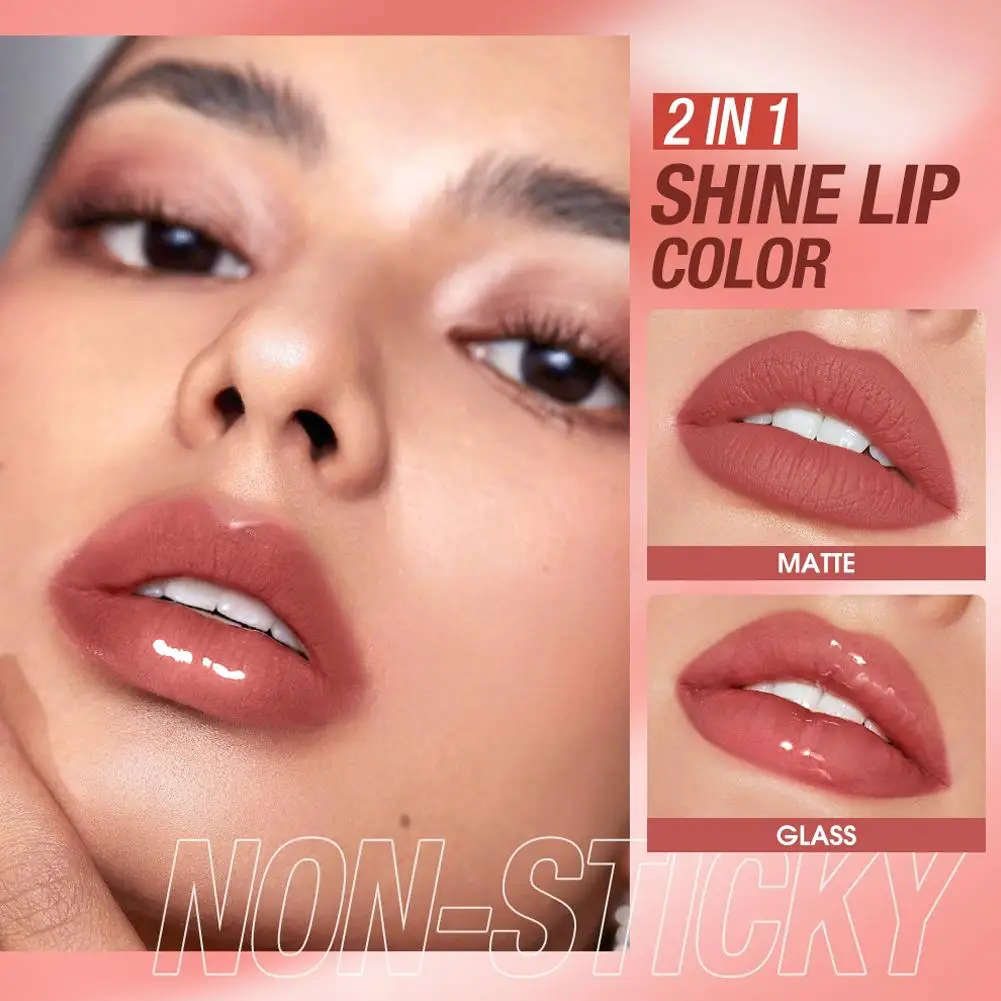 2 in 1 Doppelkopf Lippenstift matt Samt Lip gloss Antihaft becher wasserdicht langlebige flüssige Lippenstift Kosmetik