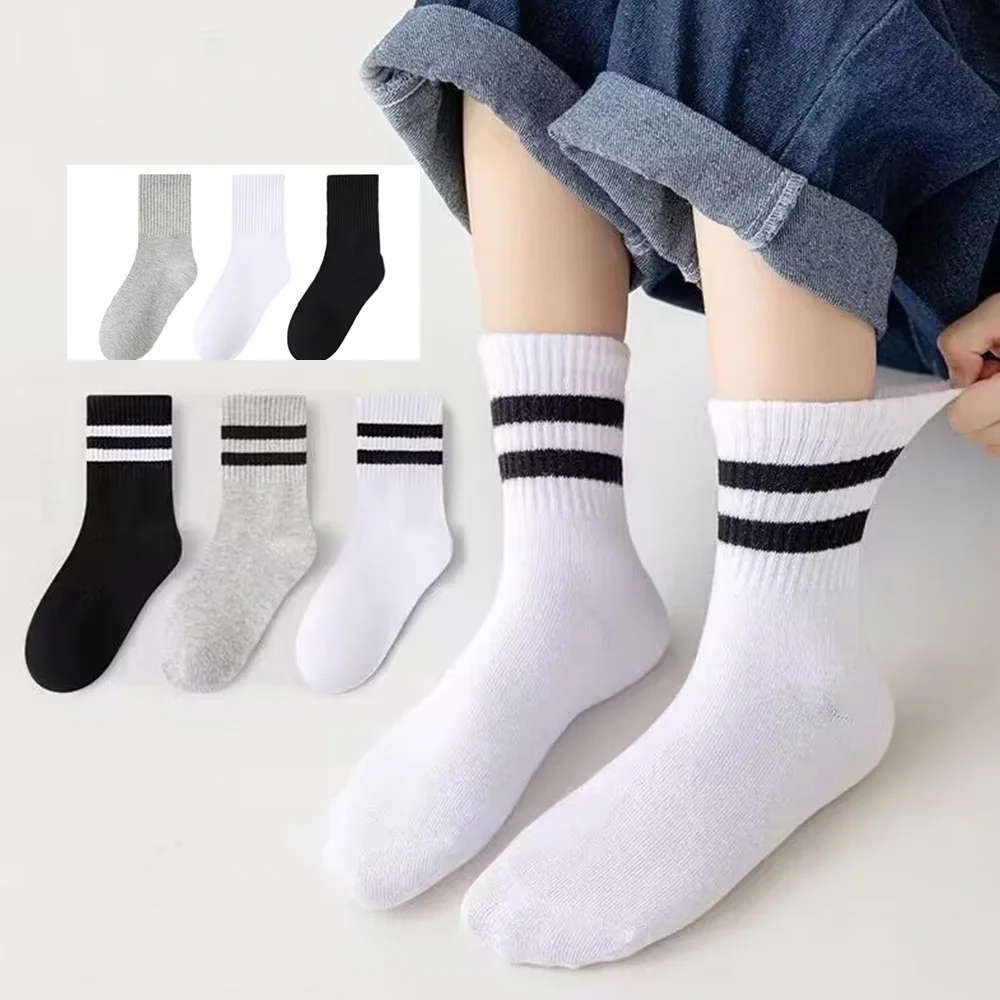 

5 Pairs Kids School Socks Pure Colour Soft Breathable Cotton Girls Boys Casual Grey Black White Sports Children's Crew Socks