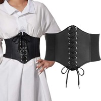 Women's Corset Belt Gothic Fashion PU Leather Female Lace-up Corset Belts Slimming Waist Vintage Corset Black Wide Belt for Girl