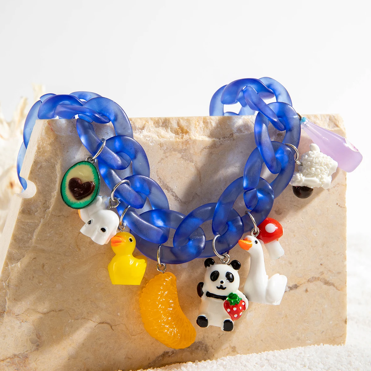 Docona Lovely Acrylic chain Blue Coarse Chains Necklace for Female A djustable Fruit Animal Jewelry Party Gift   ﻿ 27084 image 6