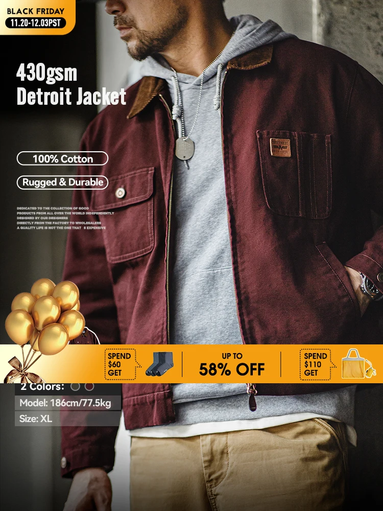 

Мужская куртка Maden Retro Corduroy Collar Heavyweight Detroit Jacket Canvas Hunting Short Zip-Up Jacket с карманами Осенняя верхняя одежда