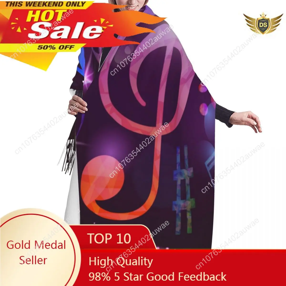 Winter Tassel Scarf Colorful Music Note Purple Print Women Cashmere Scarves Neck Head Warm Pashmina Lady Shawl Wrap Bandana