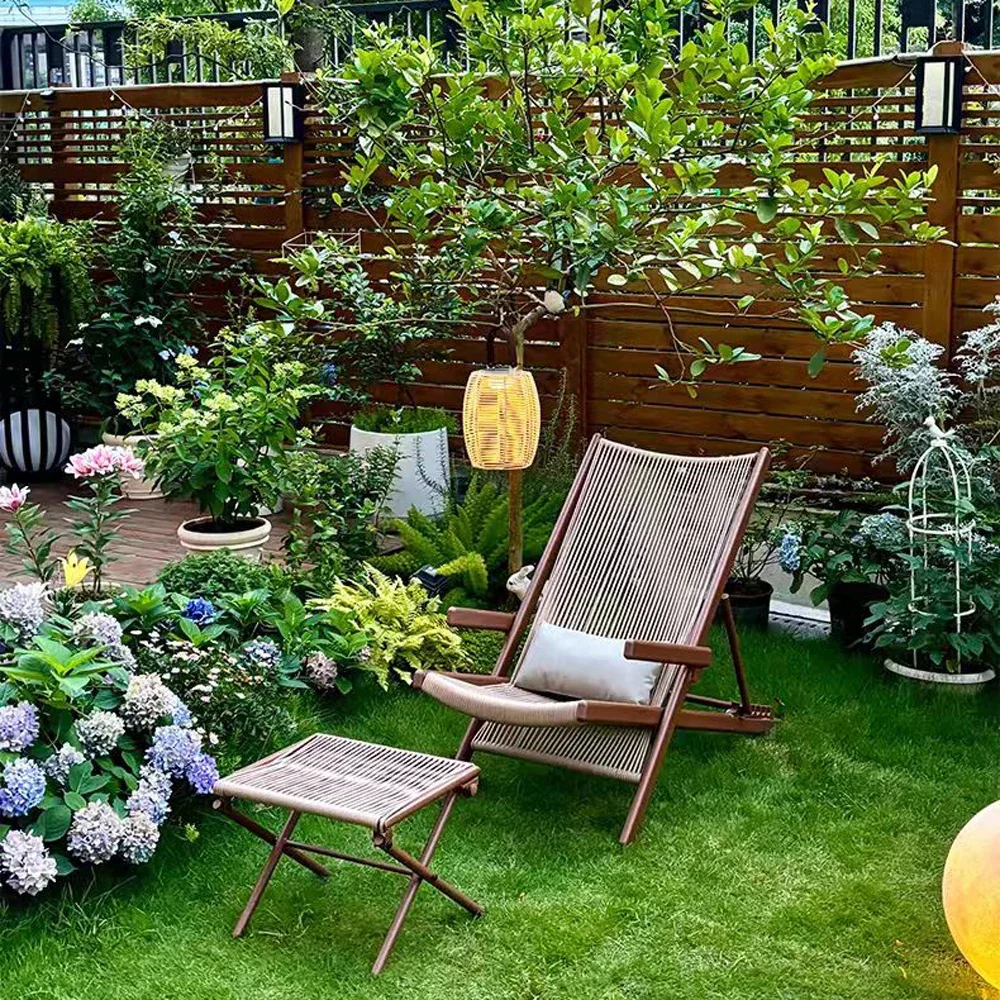 

Balcony Garden recliner rattan chair three-piece leisure outdoor table and chair terrace small balcony armrest folding Internet