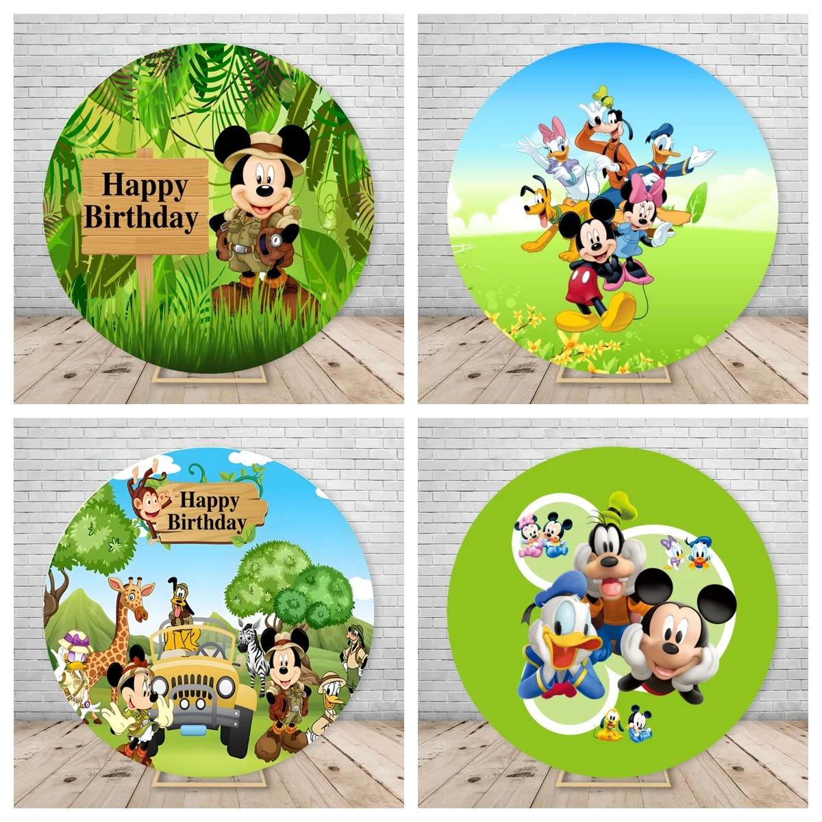 

Disney Mickey Mouse Round Backdrop Car Wild One Jungle Boys Birthday Party Decor Circle Photography Baby Shower Background