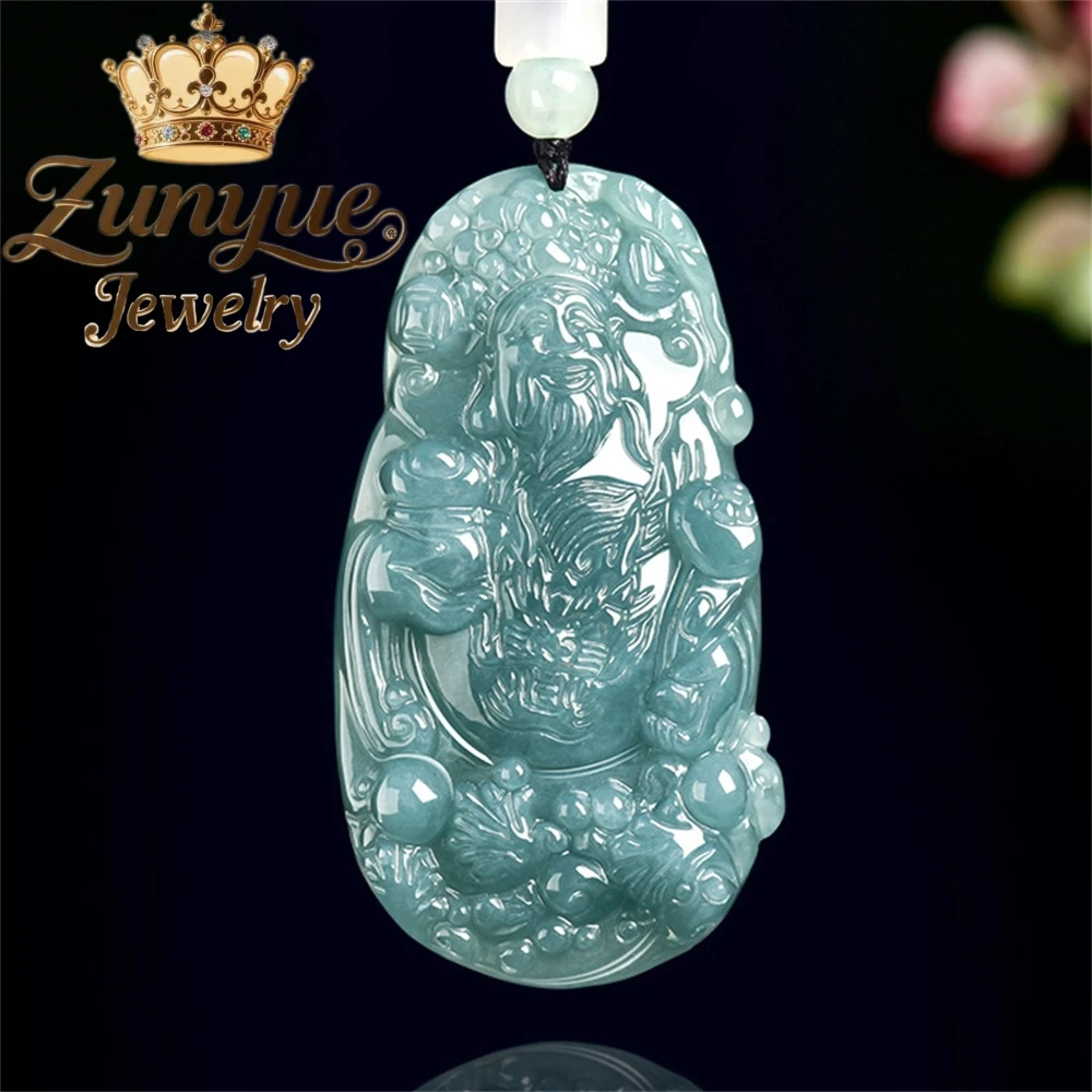 

Genuine Natural A-Grade Jadeite Blue Water Welcoming Fortune Pendant Good Luck And Prosperity Ice Type Jade Pendant Amulets