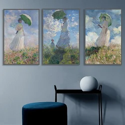 Monet Famous Paintings Nature Landscape Posters and Prints Woman with Umbrella Canvas Painting Wall Art Home Decor Cuadros
