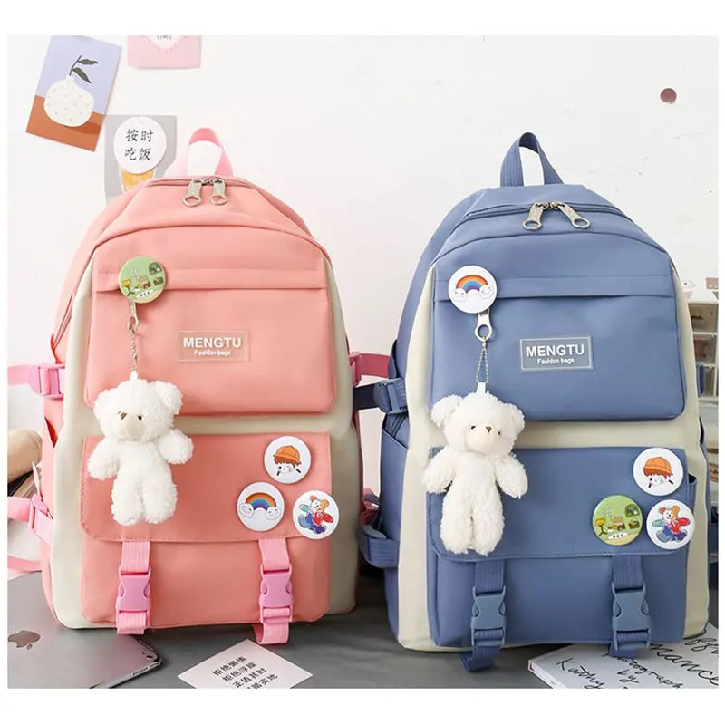 5 قطع حقيبة ظهر نسائية عصرية ذات سعة عالية مقاومة للماء للكلية العصرية للفتيات حقائب مدرسية للكمبيوتر المحمول حقيبة كتب للسفر للفتيات اللطيفة