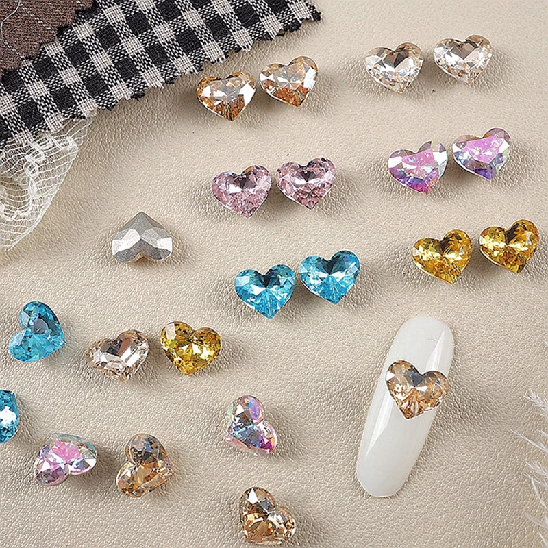10PCS Pointed-back 3D Crystal Heart Nail Art Rhinestone Charms Accessories Parts For Nails Decoration Manicure Supplies Material