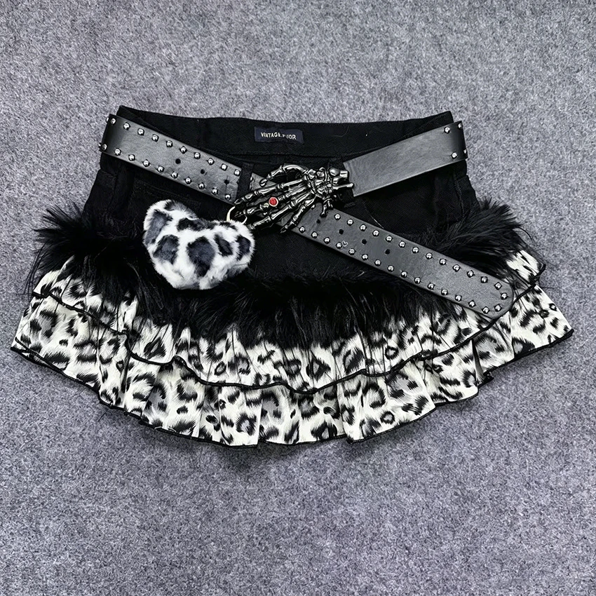 Y2K Street Spicy Girl Mao Mao Splicing Ancient Half length Skirts Fashion Pure Desire Wind Abi Gothic Short Skirts Without Belt image 2