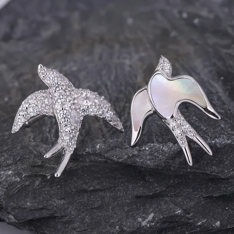 white fritillary crystal diamond seijing creative swallow earrings national fashion design