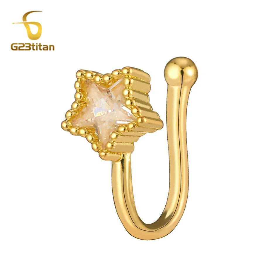 Summer No perforation U-shaped Nose Clip Copper Inlaid Zircon Star Nose Ring Earring Fake Piercing Body Jewelry Girls Accessory