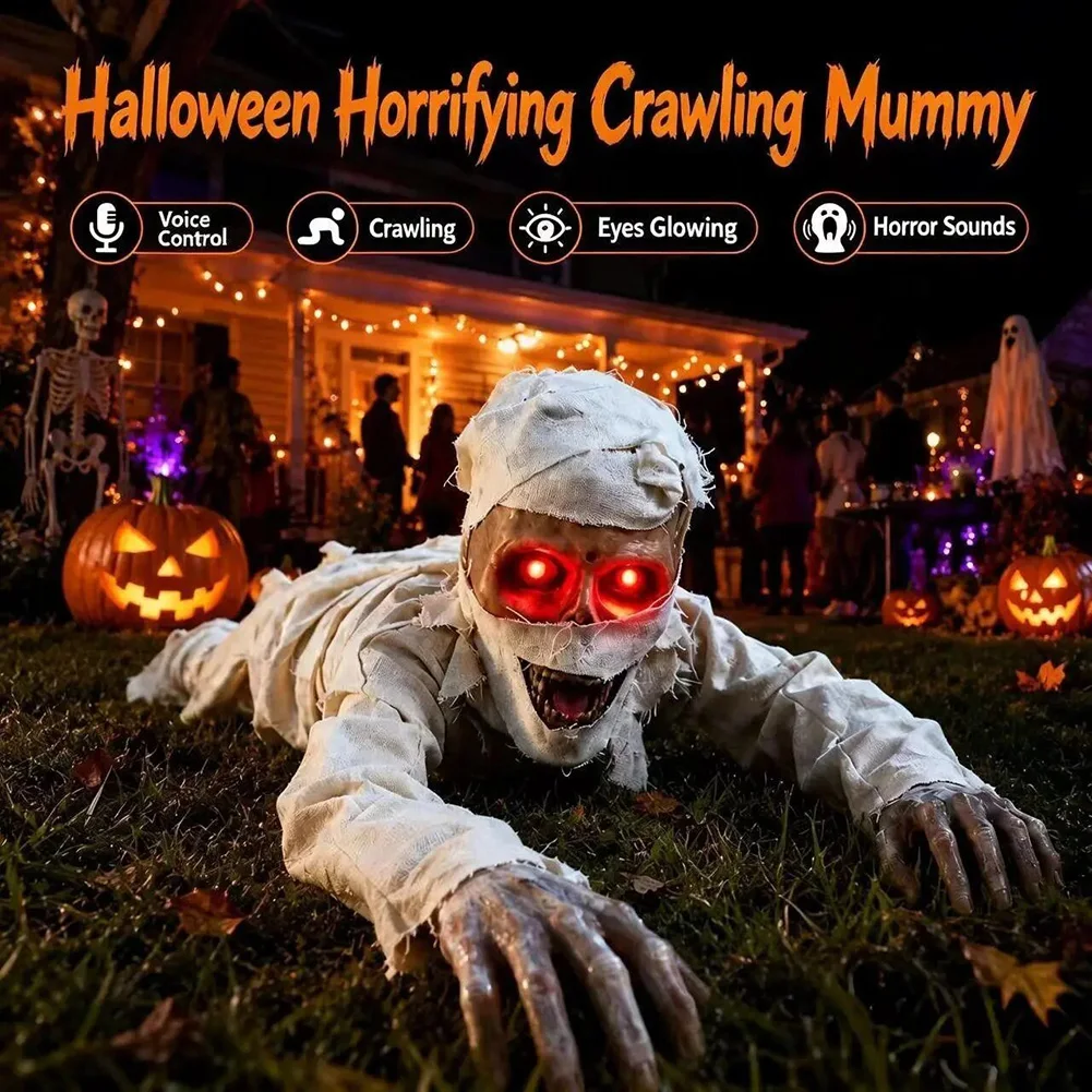 Accessoires de décoration de maison hantée effrayante pour maman rampante d'halloween, capteur de mouvement, effets sonores et lumineux activés, configuration de scène d'horreur