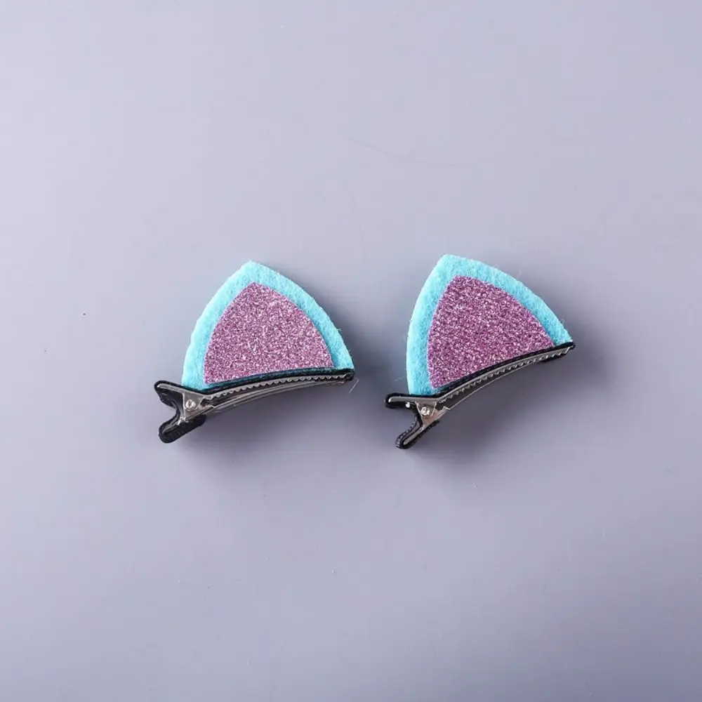 Fashion Cute Cat Ear Hair Clips Bang Clip Felt Fabric Glitter Hairpins Rainbow Barrettes Festival Performance Headwear Girls