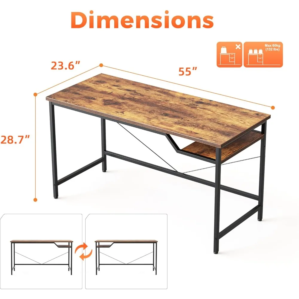 Compact Gaming Desk 55x24 - Modern Minimalist Design for Small Home Offices, Ideal Study Table for Students and Writers