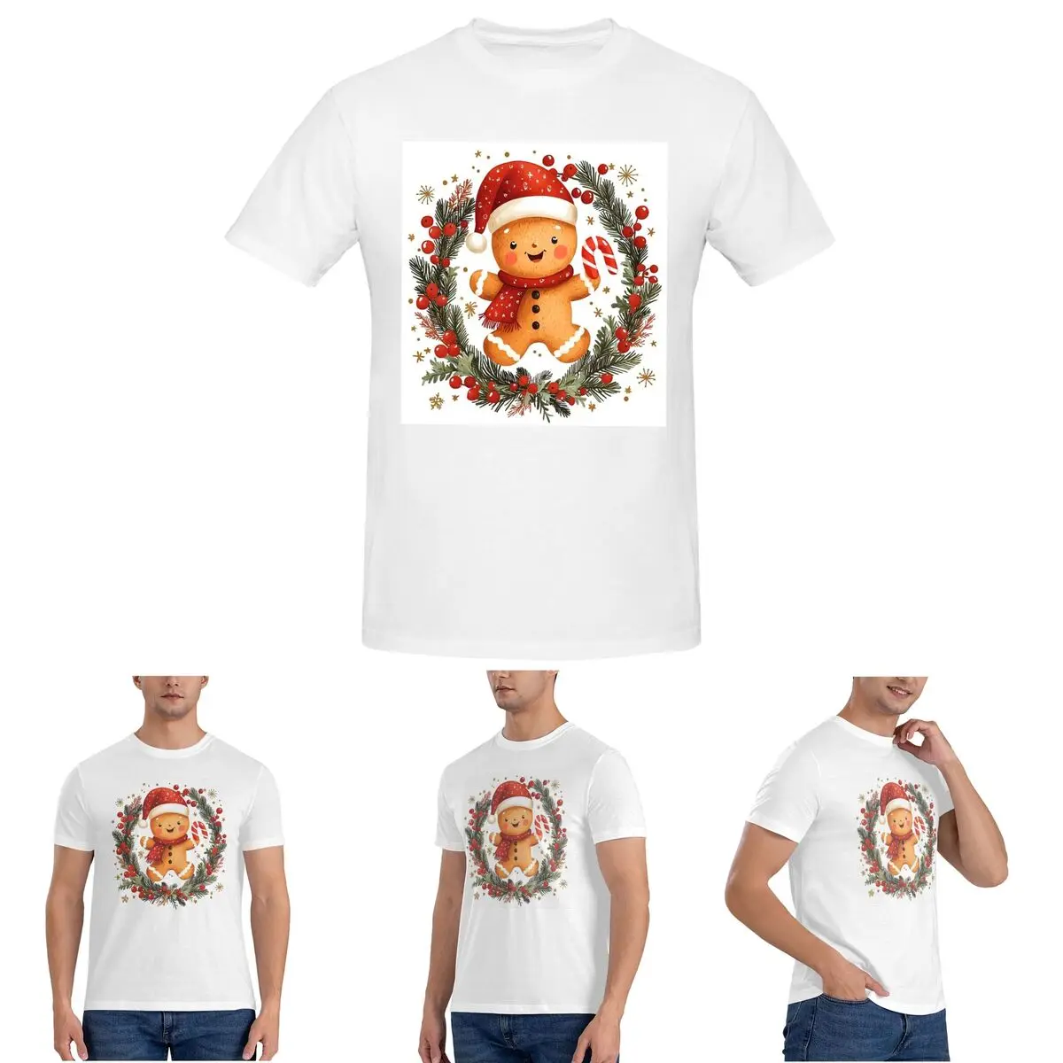 

Holly Jolly Gingerbread T-Shirt for Men Cotton Oversized T Shirts Men's Short Sleeve Round Neck Summer Clothes Tops S-6XL