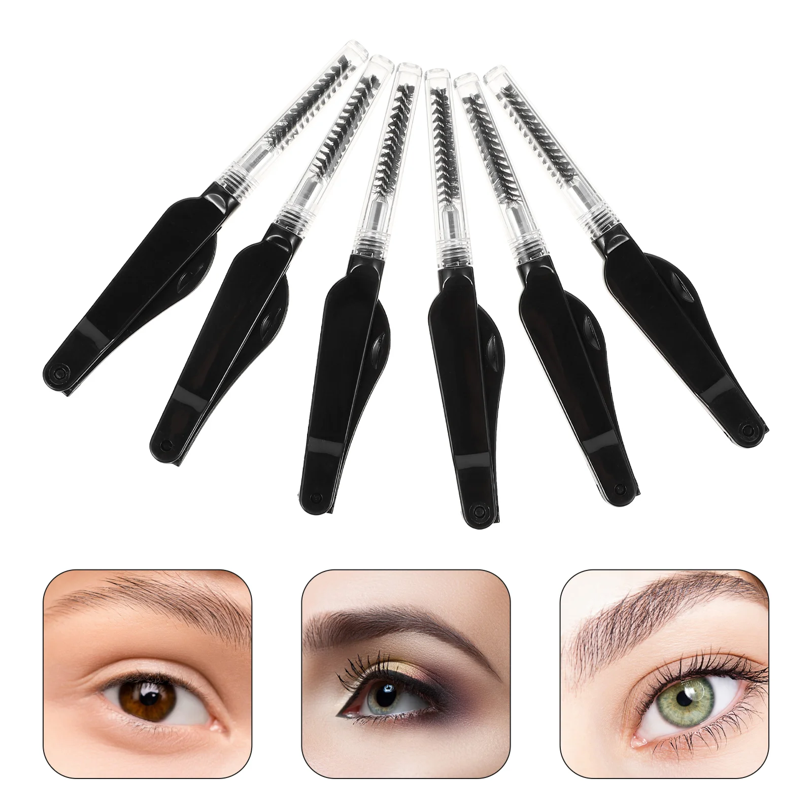 EyeblogugBrush-Peignes de mascara pliants à double extrémité, outil de maquillage de toilettage mince, noir, multifonctionnel, 6 pièces