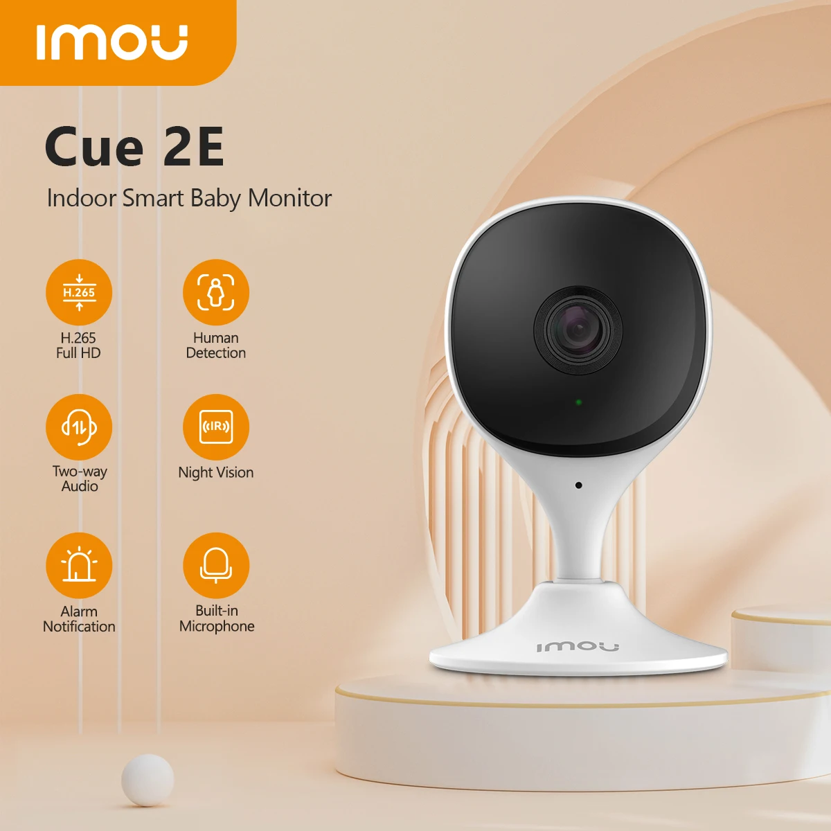 Câmera de Segurança IP Interna IMOU, Monitor de Bebê, Visão Noturna, Detecção Humana, Vigilância por Vídeo, WiFi, Cue 2E, 2MP