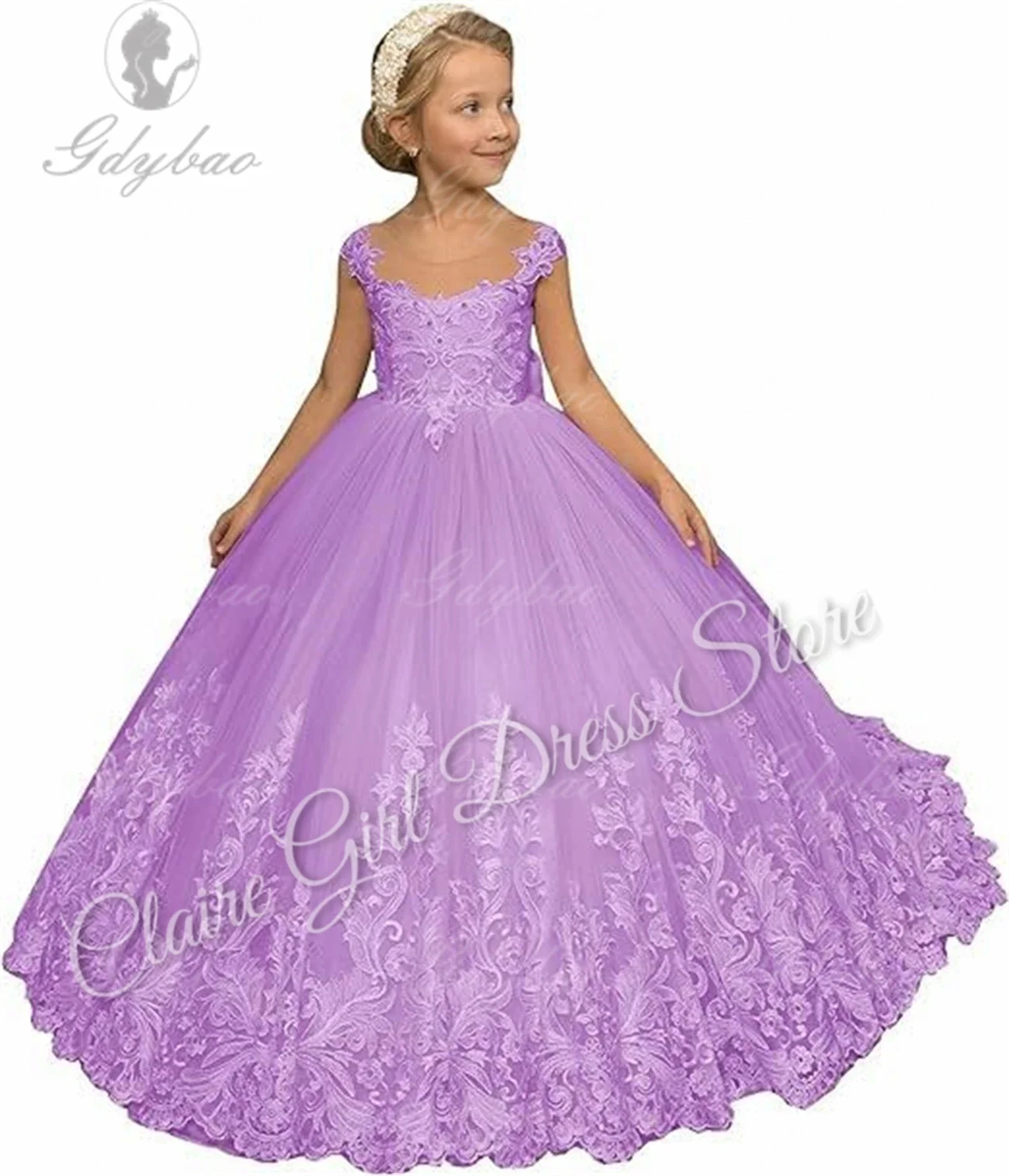 Customized Purple Flower Girl Dresses For Wedding Appliques With Bow Backless Kids Birthday Party First Communion Ball Gown