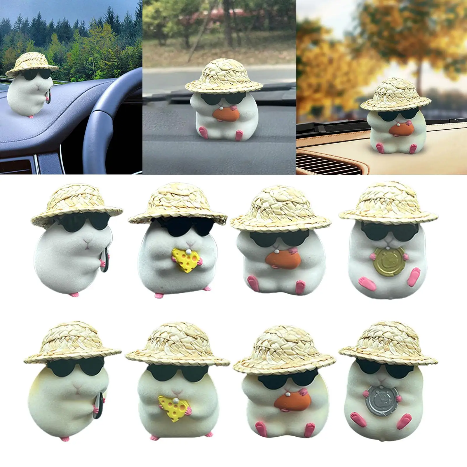 Mini Hamster Dashboard Ornament Detachable Hat for Easter car decoration