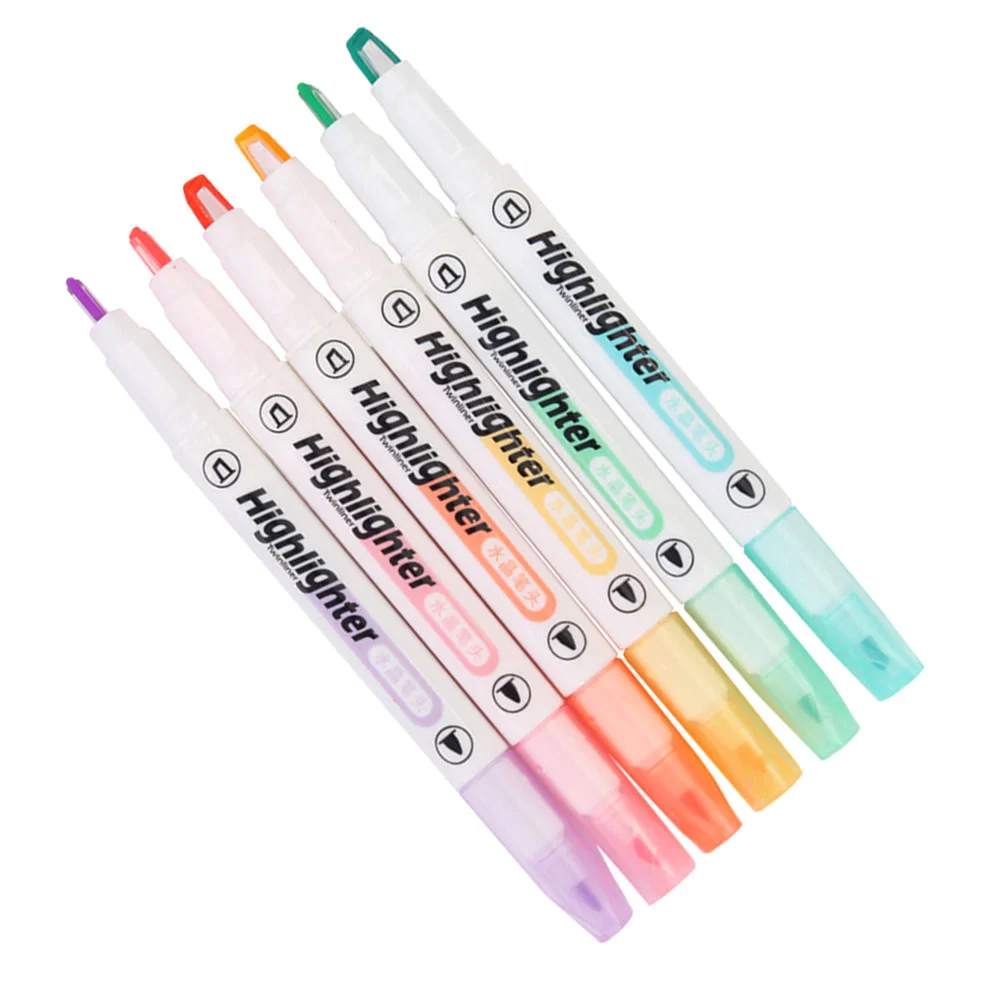 6 Pcs Double Head Highlighter Highlighters Clear View Markers Plastic Mild Color