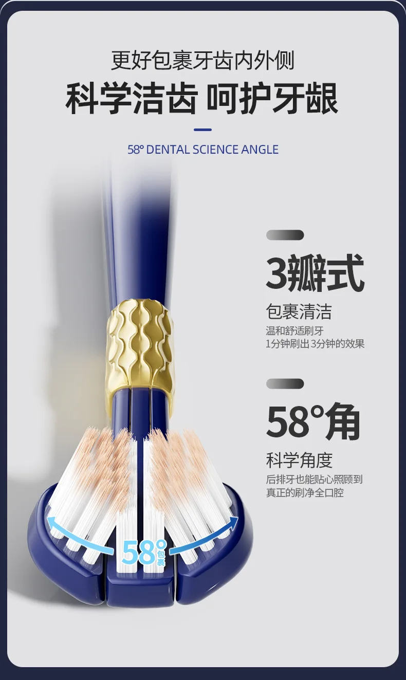 Three-sided toothbrush, soft-bristled advanced toothbrush, adult cleaning and gum protection three-head toothbrush