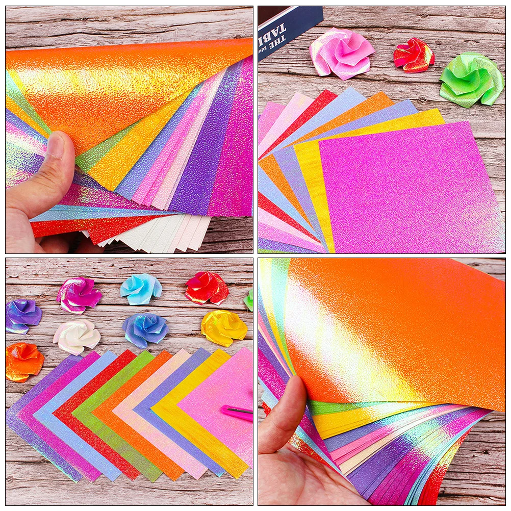 

100 Pcs Pearlescent Origami DIY Crafts Paper Supplies Handicraft Colored for Kids Handmade Handcrafts Material